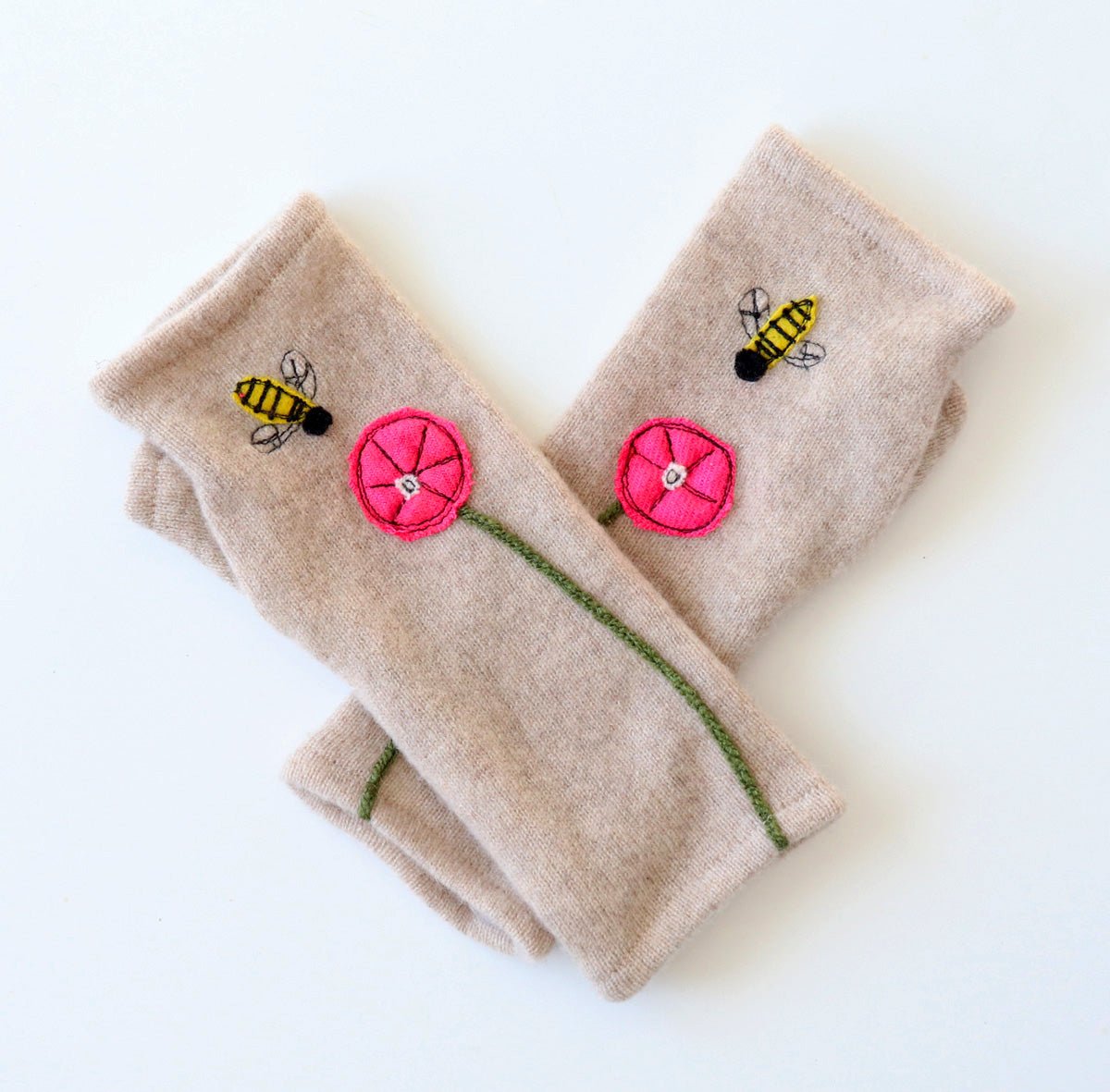 Bees Cashmere Fingerless Gloves - BESPOKE PROVISIONS INC