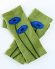 Blue Poppy on Olive Cashmere Fingerless Gloves - BESPOKE PROVISIONS