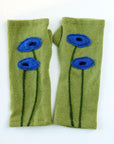 Blue Poppy on Olive Cashmere Fingerless Gloves - BESPOKE PROVISIONS