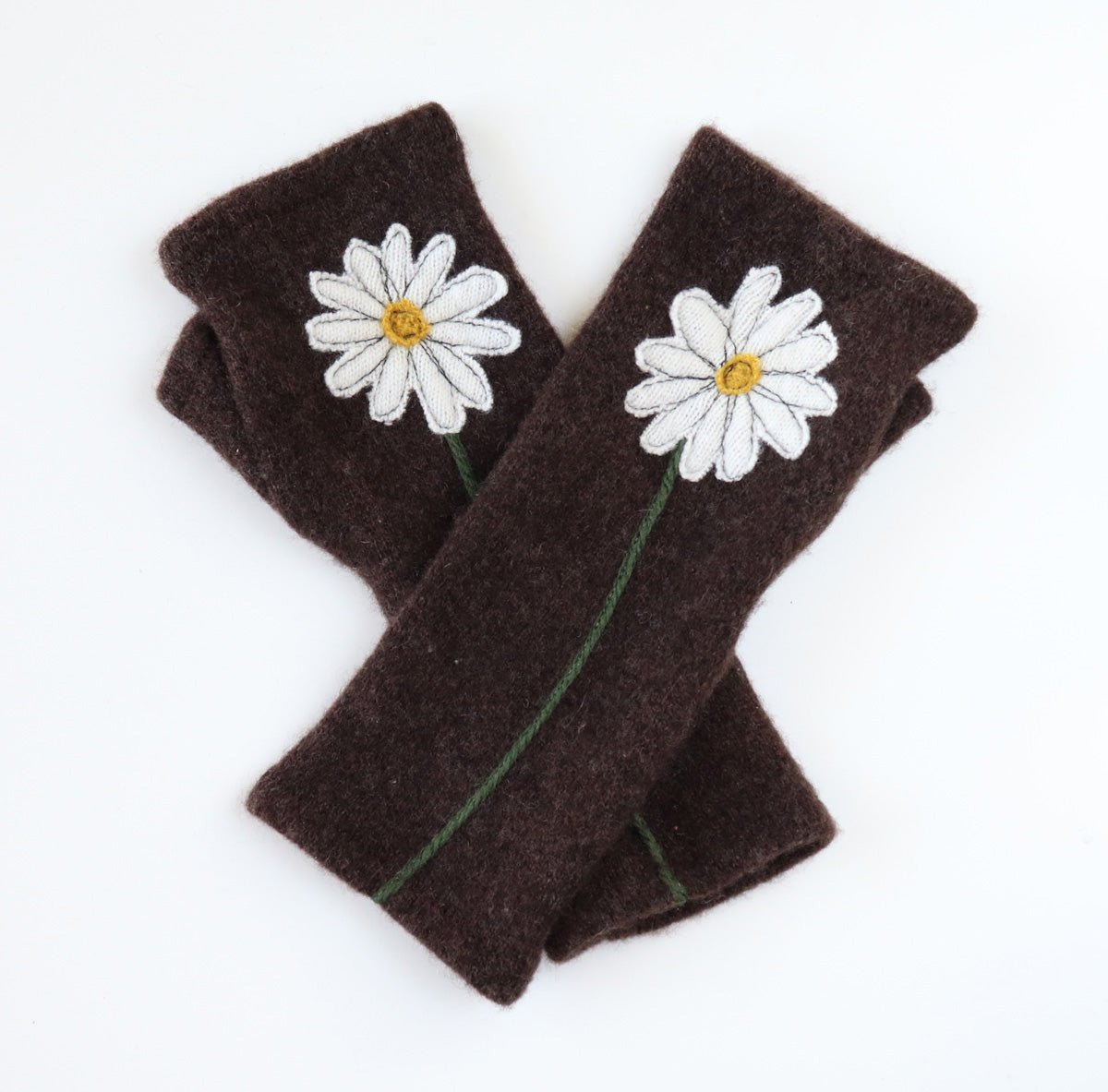 Daisy on Brown Cashmere Fingerless Gloves - BESPOKE PROVISIONS INC