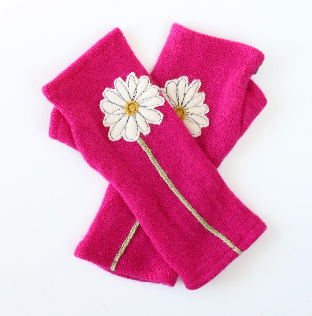 Daisy on Pink Cashmere Fingerless Gloves - BESPOKE PROVISIONS