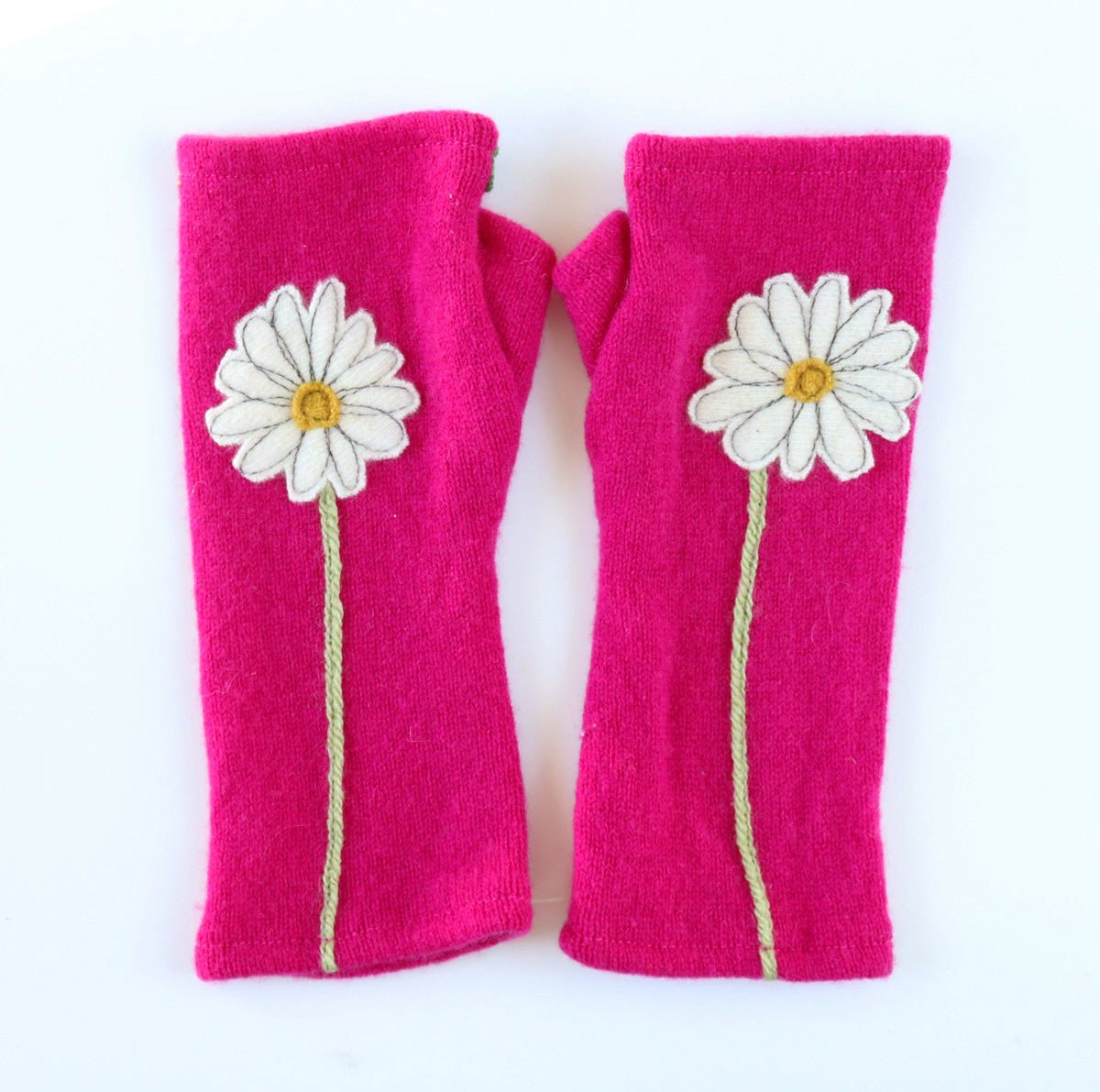 Daisy on Pink Cashmere Fingerless Gloves - BESPOKE PROVISIONS