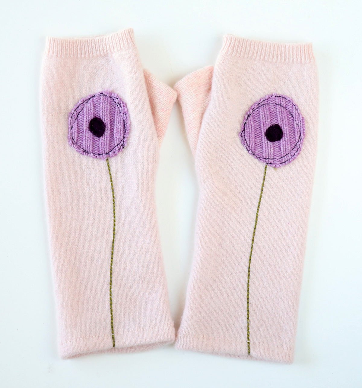 Flower on Baby Pink Cashmere Fingerless Gloves - BESPOKE PROVISIONS INC