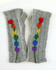 Hearts on Grey Cashmere Fingerless Gloves - BESPOKE PROVISIONS INC