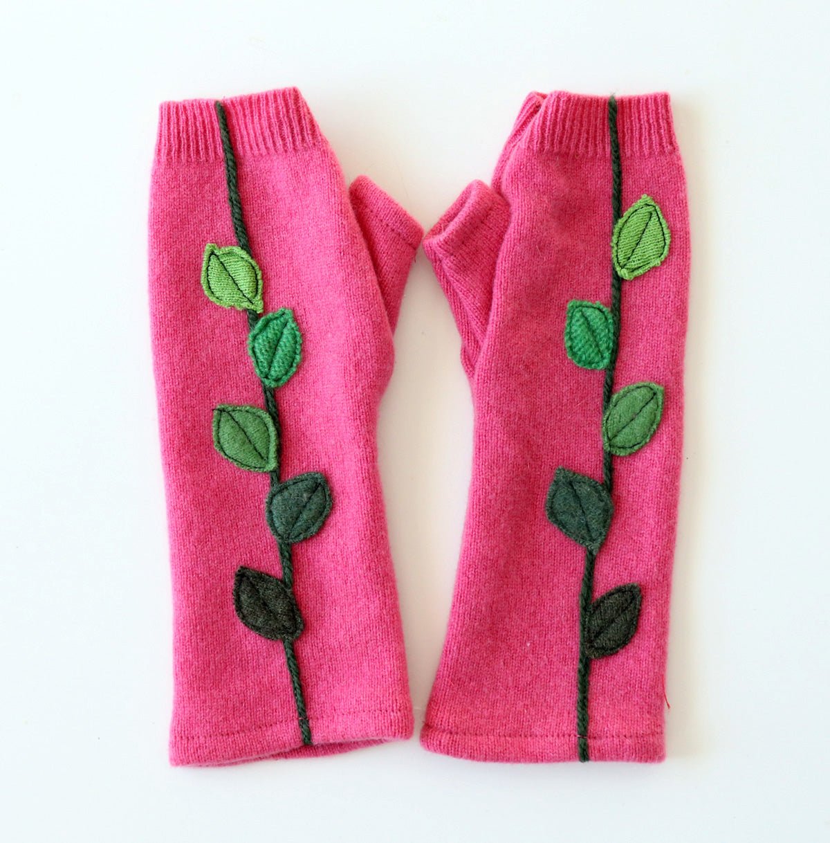 Leaves on Pink Cashmere Fingerless Gloves - BESPOKE PROVISIONS INC