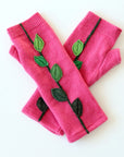 Leaves on Pink Cashmere Fingerless Gloves - BESPOKE PROVISIONS INC