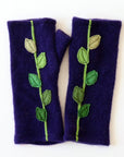 Leaves on Purple Cashmere Fingerless Gloves - BESPOKE PROVISIONS INC