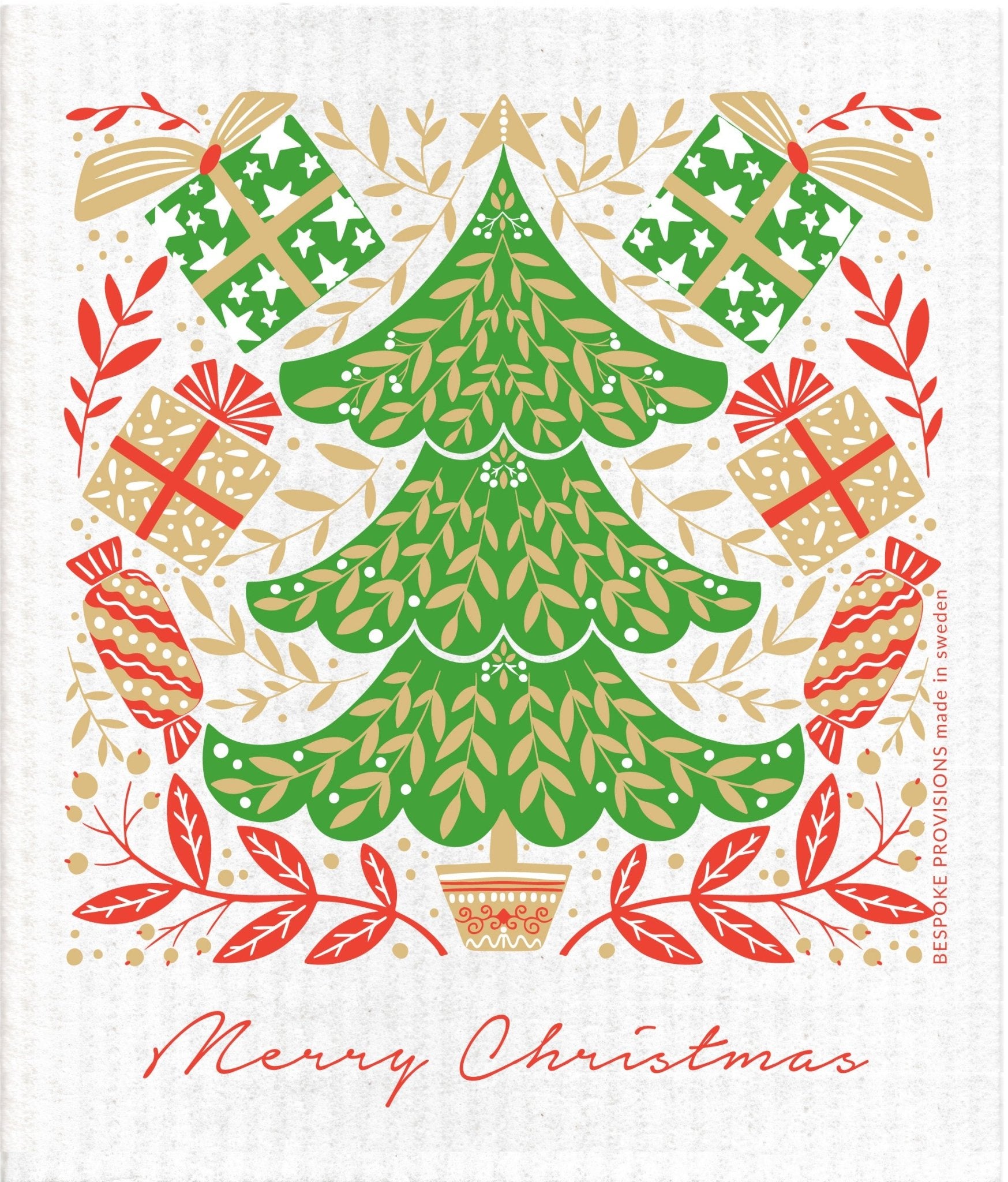 Merry Christmas Tree Swedish Dishcloth - BESPOKE PROVISIONS INC