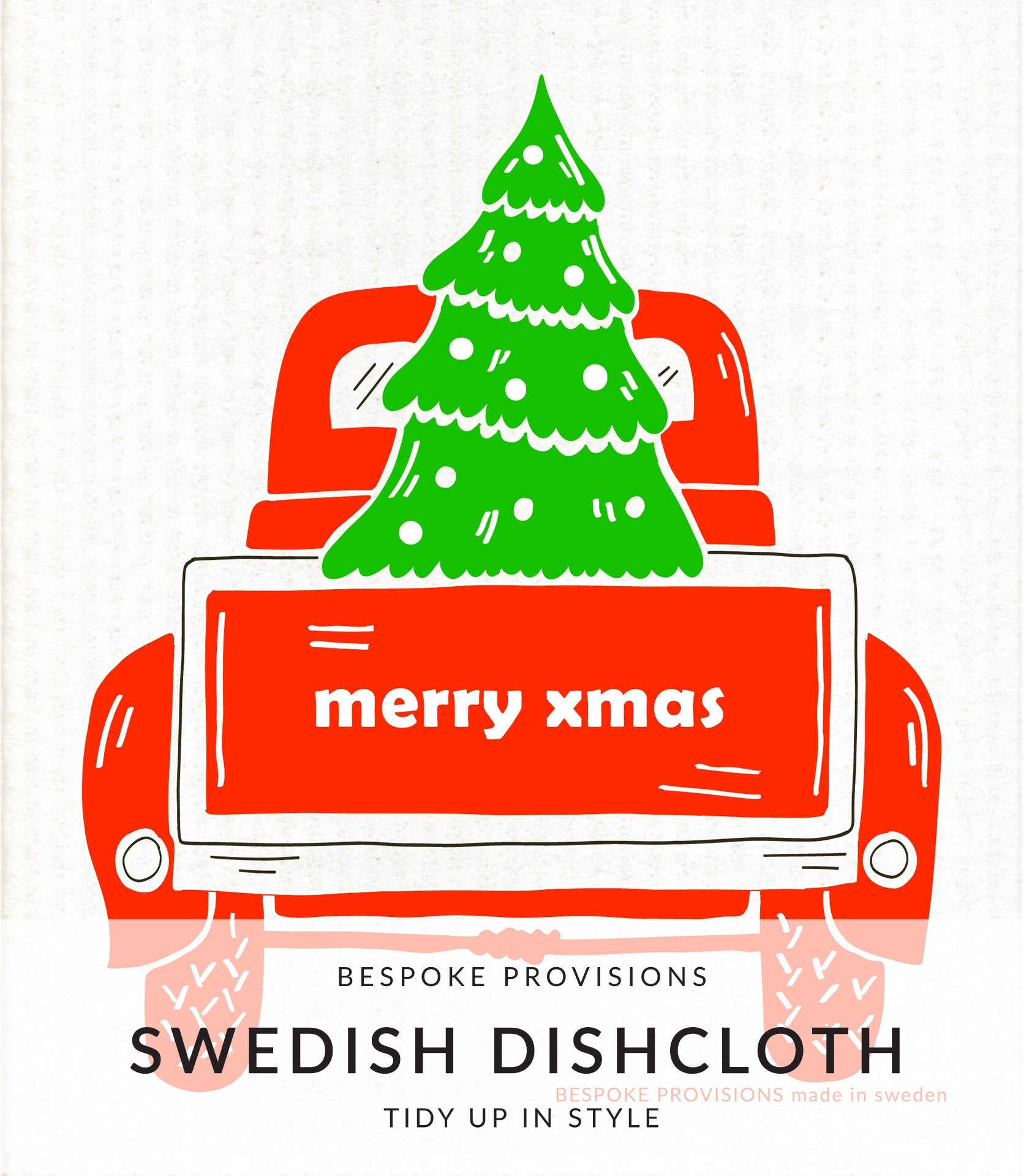 Merry Xmas Pickup Truck Swedish Dishcloth - BESPOKE PROVISIONS INC