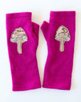 Mushrooms on Pink Cashmere Fingerless Gloves - BESPOKE PROVISIONS INC