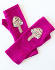 Mushrooms on Pink Cashmere Fingerless Gloves - BESPOKE PROVISIONS INC