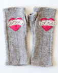 Pink Love on Grey Cashmere Fingerless Gloves - BESPOKE PROVISIONS INC