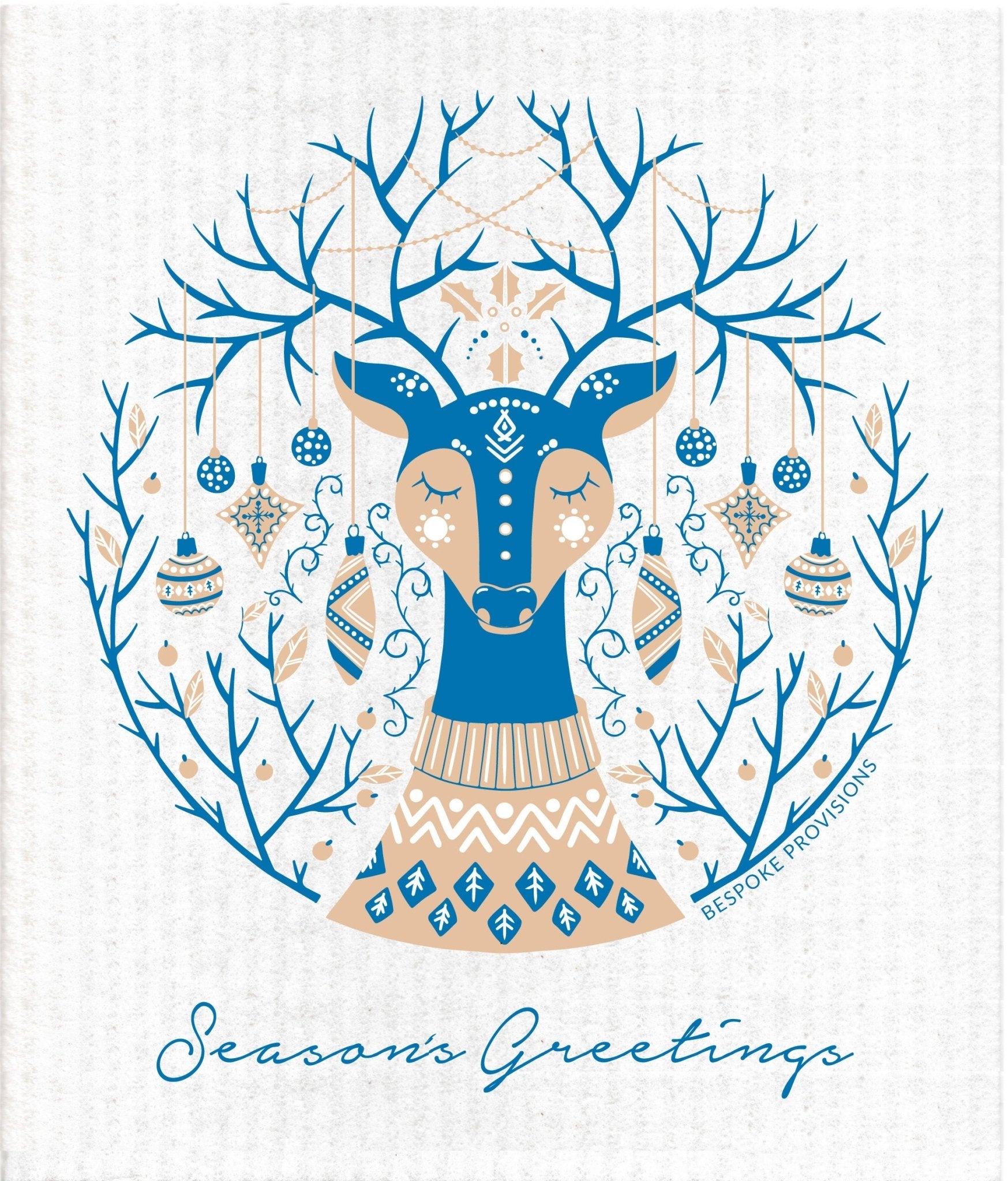 Season's Greetings Deer Swedish Dishcloth - BESPOKE PROVISIONS INC