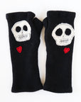 Skulls on Black Cashmere Fingerless Gloves - BESPOKE PROVISIONS