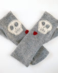 Skulls on Grey Cashmere Fingerless Gloves - BESPOKE PROVISIONS