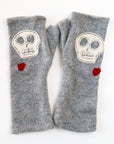 Skulls on Grey Cashmere Fingerless Gloves - BESPOKE PROVISIONS