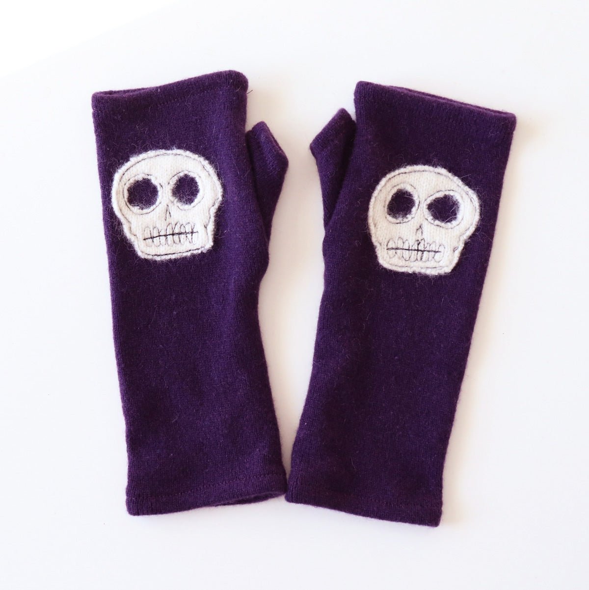 Skulls on Purple Cashmere Fingerless Gloves - BESPOKE PROVISIONS