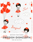 Valentine Hearts and French Girl Swedish Dishcloth Set of 2 - BESPOKE PROVISIONS